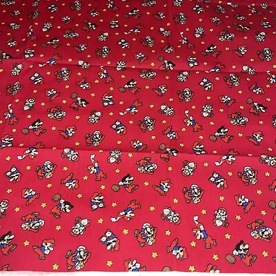 Vintage 1980s SUPER MARIO BROS Nintendo Red Cotton Fabric 45 X 31in • $20