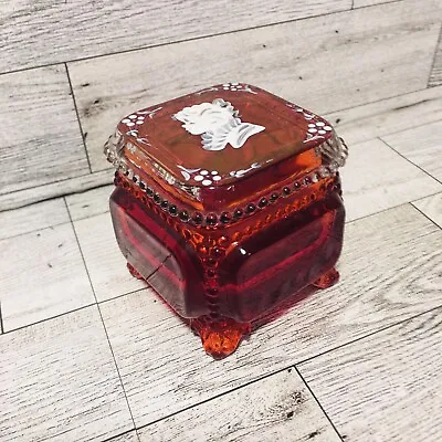 Vintage Westmoreland Ruby Red Mary Gregory/Cameo Trinket Box Signed And Marked • $25