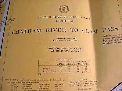 Nautical Chart  Florida 1963 Chatham River To Clam Pass Florida • $24.95