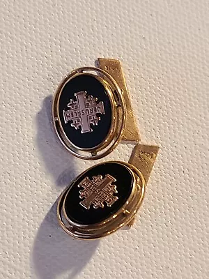 Jerusalem Cross 14k Gold Inlayed With Black Onyx Cuff Links 6.8 Gr • $899