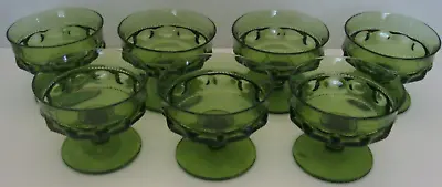 Vintage Indiana Glass Green Kings Crown Thumbprint Dessert Dishes Sherbet Set 7 • $27.37