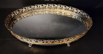 Vtg. Mirror Vanity Tray Perfume  Oval Gold Filigree Hollywood Regency • $22