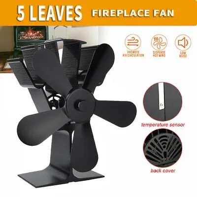 5 Blade Wood Heater Heat Burner Fireplace Stove Eco Fan New Self-Powered Silent • £15.99