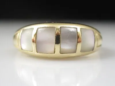 KABANA Ring Mother Of Pearl Inlay MOP 14K Yellow Gold Size 4.5 Dome Band Jewelry • $495