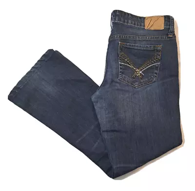 Vanity Dakota Jeans Womens Size 32X27  Blue Low Rise Whiskers Embroidered Pocket • $14.95