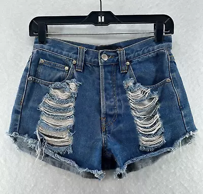 MINKPINK Shorts Womens Sz S Cut-Off Midrise Distressed Medium Washed Denim Blue • $18.99