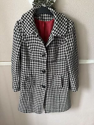 New Look Black & Cream Houndstooth Formal Coat Size 12 • £12.99