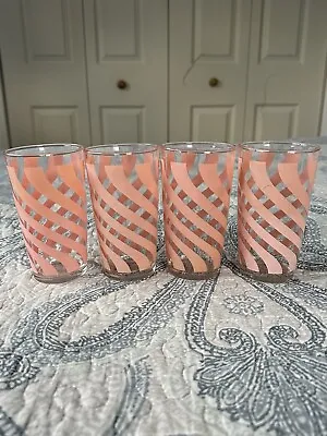 Vintage Hazel Atlas Pink Swirl Print Tumbler Drinking Glasses Lot Of 4 • $54.99