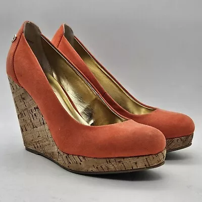 Thalia Sodi Women's Size 5 M Miaa Fabric/Cork Coral Orange Wedge Platform Shoes • $21.95