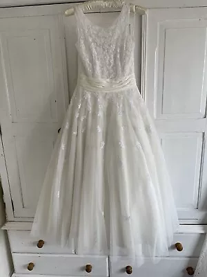 Lou Lou Bridal Ivory Lace Wedding Dress Size 12 Ballerina Length Lace Full Skirt • £299.99