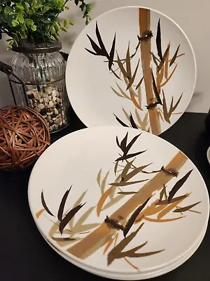 Vintage Mikasa Vera Neumann Branch 4 Dinner Plates Bamboo MCM Brown EUC  • $39.97