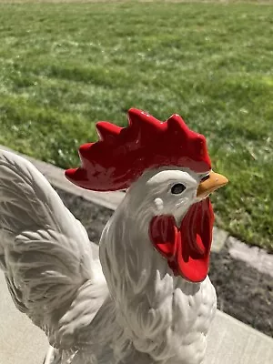 Vintage Ceramic Rooster Figure 15  Tall Hand Painted Farm Decor Chicken • $25