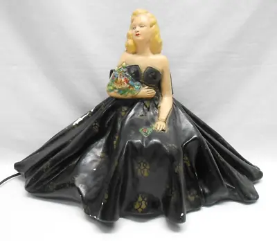 Vintage Mid Century Chalkware TV Lamp Elegant Woman In Black Dress • $125