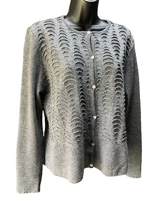 Alexandra Bartlett Cardigan Sweater Women XL Gray Cardie Merino Wool Peep Holes • $22