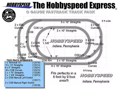 LIONEL FASTRACK THE HOBBYSPEED EXPRESS LAYOUT TRACK PACK 5' X 9' O GAUGE Display • $398.84