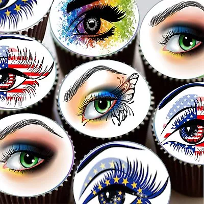 24 Or 15 Pre-cut Make Up Eyes Edible Cup Cake Topper Decorations • £5.99