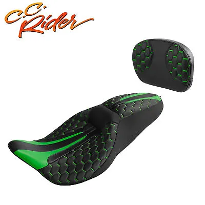C.C. RIDER Driver Passenger Seat With Sissy Bar Pad Fit For Harley Touring 09-23 • $319