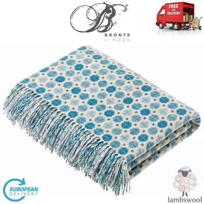 Bronte Milan Skye Aqua Blue Soft Pure Merino Lambswool Blanket Wool Throw Moons • £77.99