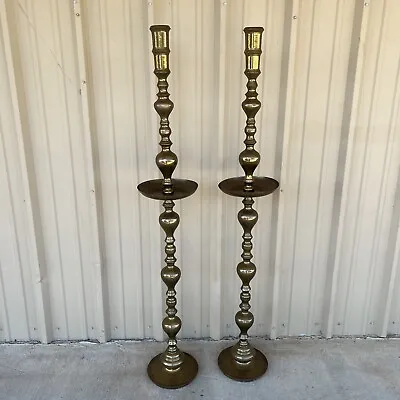 Moroccan Brass Altar Candle Holders XXLarge Pair Vintage Pillar Candlesticks 60  • $475