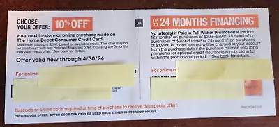 Home Depot Coupon 10% Off In Store Or Online OR 24 Months Financing Exp 4/30/24 • $19.50