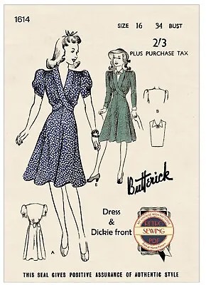 1940s Wartime Tea Dress With Dickie Front Sewing Pattern Bust 34 • £19.99