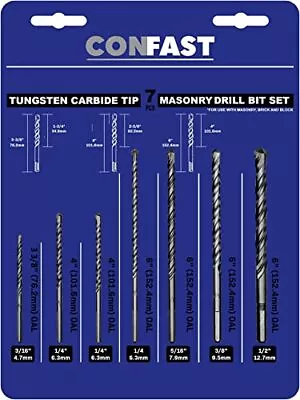 Masonry Drill Bit 7 Piece Set For Use With Brick Block Concrete And Cement • $29.25