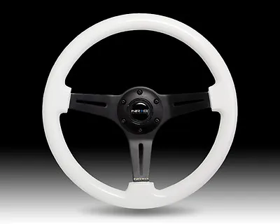 $137.07 • Buy NRG WHITE Wood Grain Steering Wheel BLACK Center 3-Spoke 350mm GLOW IN THE DARK