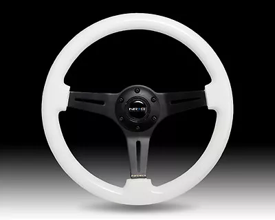 NRG WHITE Wood Grain Steering Wheel BLACK Center 3-Spoke 350mm GLOW IN THE DARK • $150