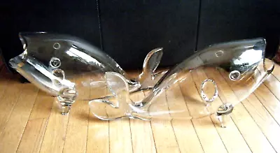 Pair Vintage Hand Blown Blenko Art Glass Winslow Anderson Fish Vase Huge 20  • $399