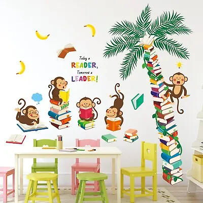 DECOWALL DSL-8065 Monkey Tree Books Wall Stickers Decals For Kids Jungle Reading • $14.99