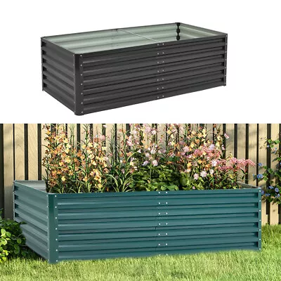 Metal Garden Raised Vegetable Planter Outdoor Flower Trough Herb Grow Bed Box • £59.99