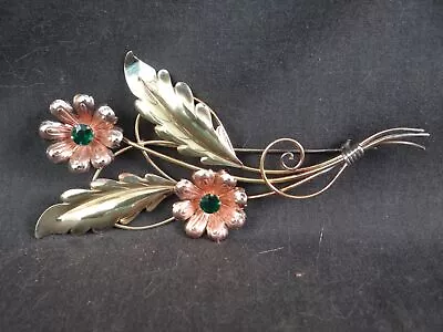 Vintage Van DELL EMERALD FLOWERS BLOSSOMS Sterling Silver & GOLD FILLD BROOCH 5  • $58