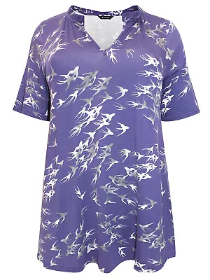 £9.99 • Buy Ex Evans Purple Tunic Size 18 - 32 Swallow Bird Jersey Loose T-shirt Casual Work