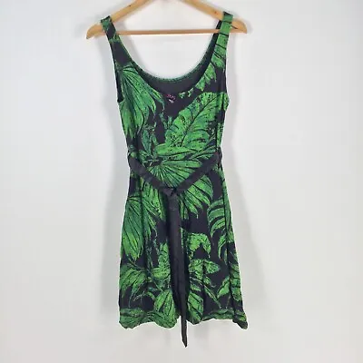 Desigual Womens Dress Size M Aus 10 Fit Flare Black Green Leaf Print 075269 • $34.95