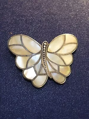 Vintage 925 Silver And Mother Of Pearl Butterfly Pendant Made In Thailand • $65