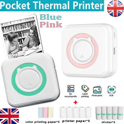 Mini Thermal Printer Pocket Bluetooth Phone Photos Label Printing Machine+13Roll • £19.49