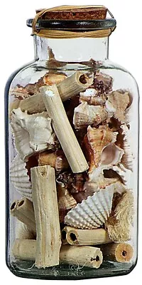 Small Glass Jar Of Shells  Cork Lid Nautical Seaside Bathroom Beach Ornament • £7.50