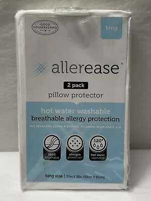 New AllerEase Pillow Protector KING Size 2-Pack White Hot Water Washable • $13.99