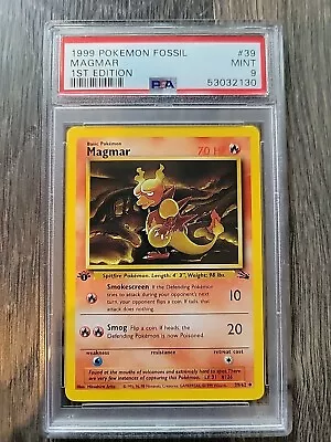 1999 Vintage Pokemon Cards Fossil 1st Edition Magmar 39/62 PSA 9 • $8