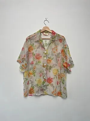 Charlotte Halton Vintage Sheer Rose Floral Pattern Short Sleeve Shirt Size 14 UK • £19.99