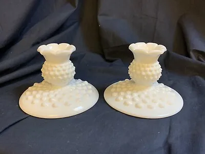 Hobnail Milk Glass Pair Of Candlestick Holders White Glass • $14.95