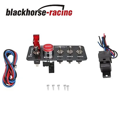 12V Race Car Toggle Ignition Engine Start Push Button Carbon Fiber Switch Panel • $17.13