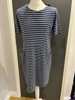 Bnwt - Mantaray 100% Cotton Navy Short Sleeve Striped Scoop Neck Dress - 18 • £12.99