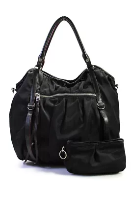 MZ Wallace Womens Silver Tone Hardware Leather Trim Hobo Bag Black Size S • $64.65