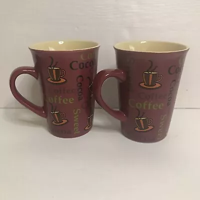 Set Of 2 Mulberry Home Collection Coffee Sweet Cocoa Mug Burgundy & Yellow • $15