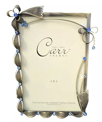 Carr Frames Blue Jeweled Ribbon & Bows Gold Tone Metal 4 X 6 Photo Frame /Burnes • $29.99