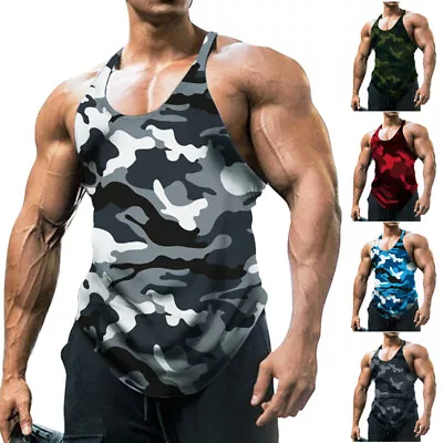 £6.47 • Buy Men Gym Vest Racerback Bodybuilding Muscle Stringer Camouflage Tank Fitness Top