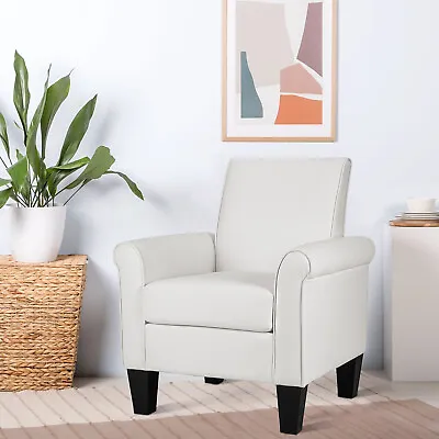 White Modern Accent Arm Chair PU Leather Single Sofa Seat Leisure Living Room US • $128.99