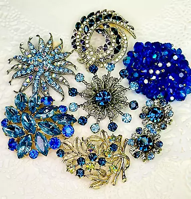 Beautiful Blues ~vtg Rhinestone Brooch Lot ~ab Vendome Avon Starburst  Er • $85