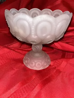 Vintage LE Smith Moon And Stars Glass Compote Footed Candy Dish Bowl Frosted 6” • $24